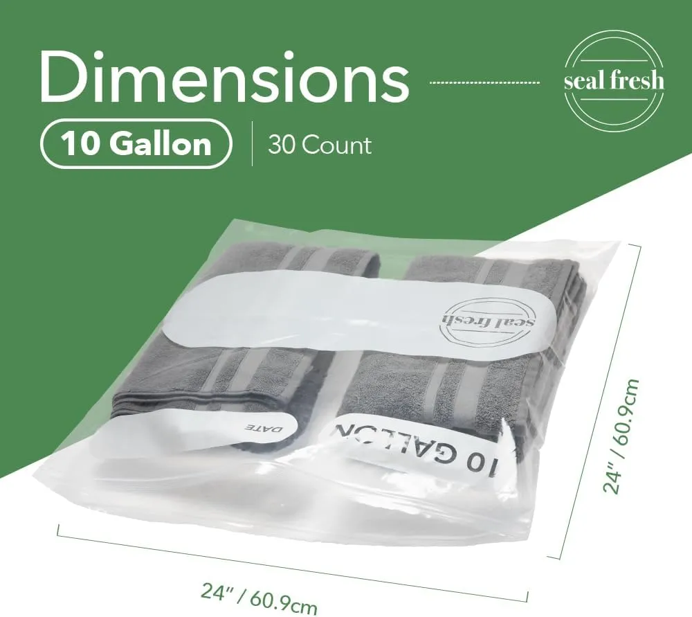 10 Gallon Large Plastic Storage Bags – 24" x 24" (30 Count) – Reusuable XXL Extra Large Heavy Duty Clear Jumbo Freezer Zip Bags with Sealable Zipper Top For Clothes, Travel, Moving