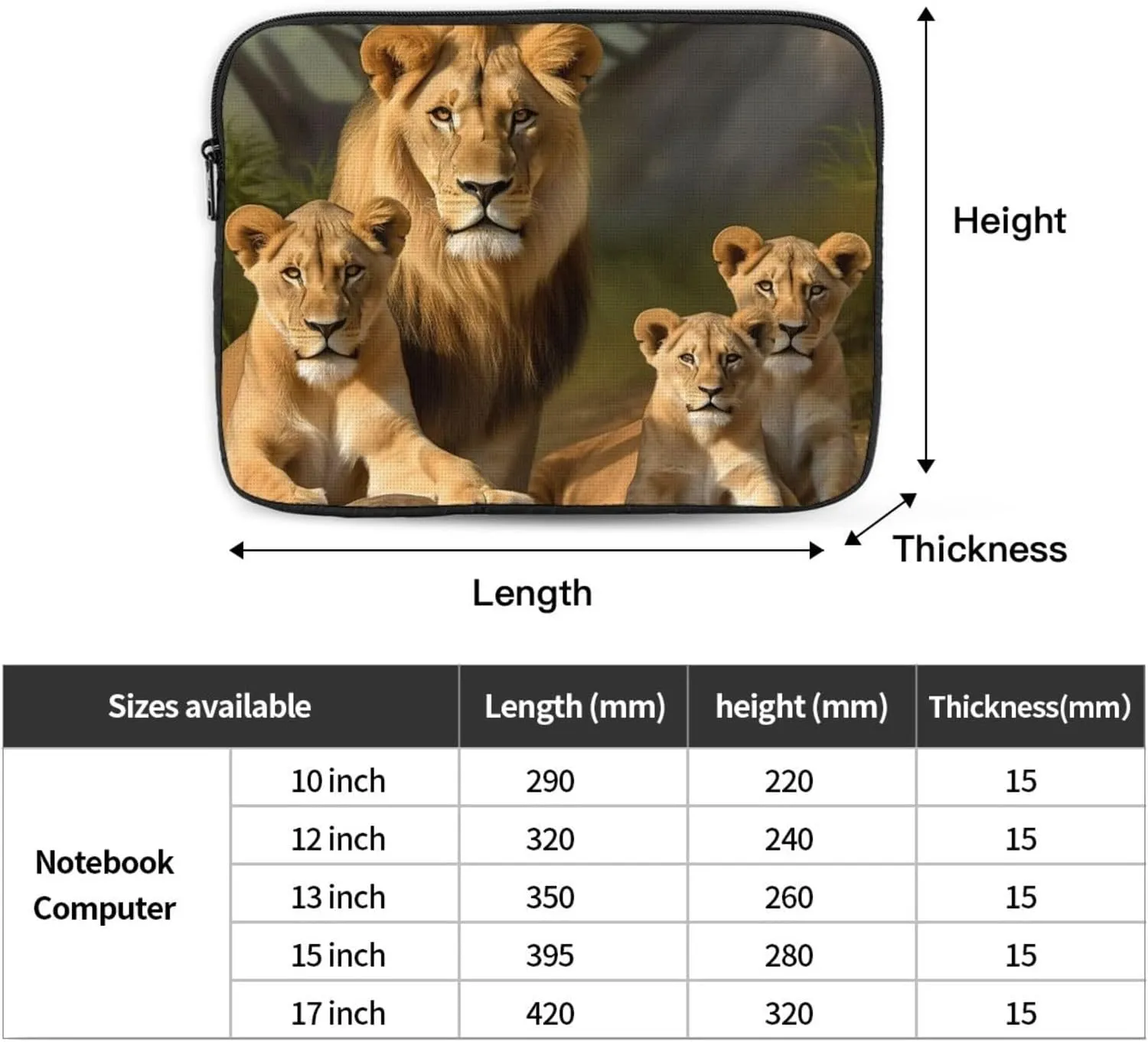 10 Inch Laptop Sleeve Bag Waterproof Shockproof Laptop Case Bag Lion Family Computer Skin Bags Lightweight Tablet Carrying Case