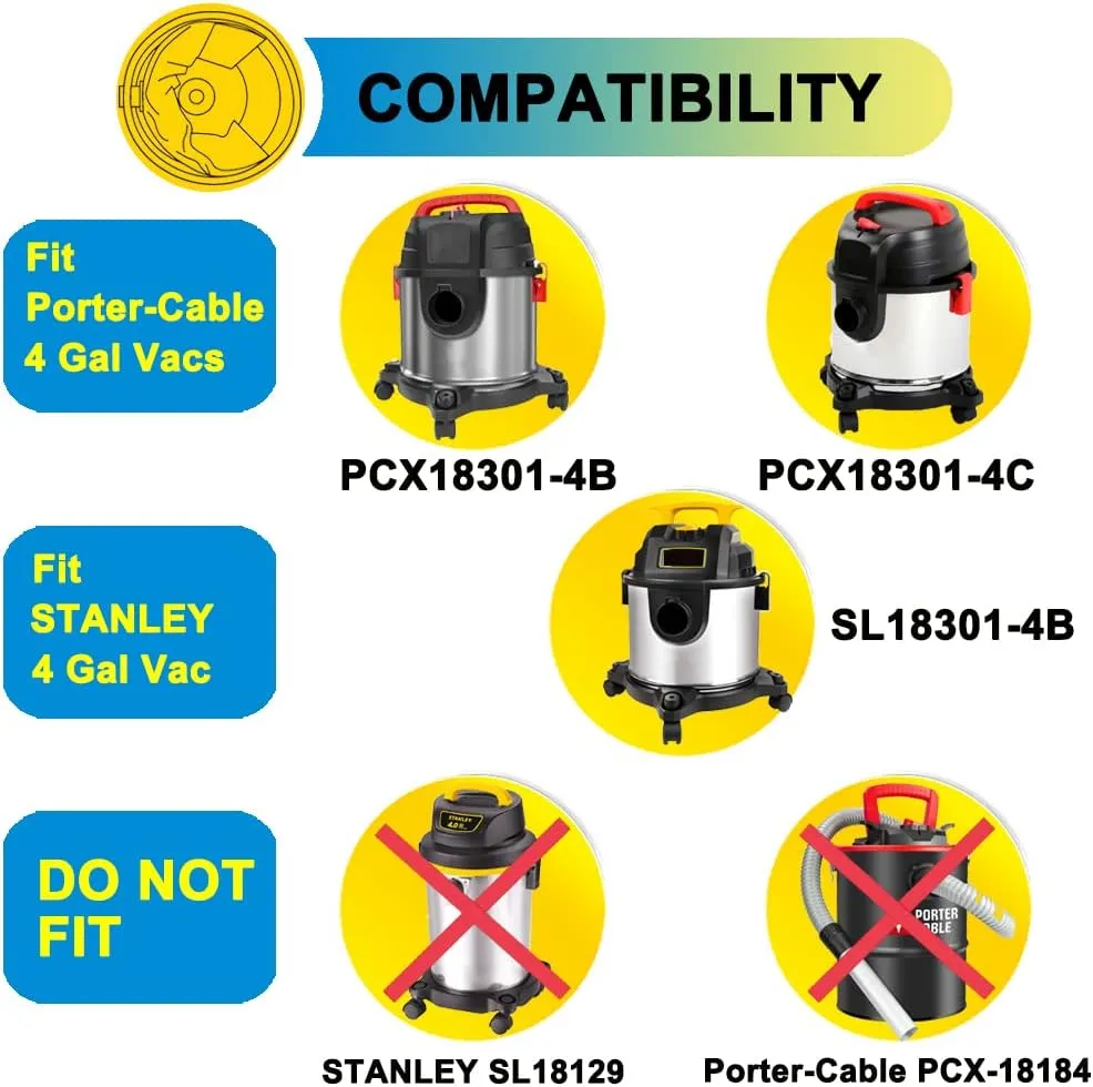 10 Pack Vacuum Filter Bags Compatible with Stanley and PorterCable 4 Gallon Wet Dry Vacuum, Part # 25-1238