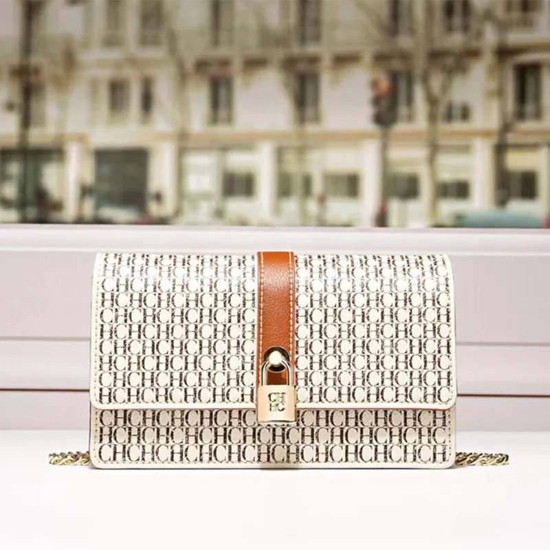 100% Genuine Leather CH Letter Printed Crossbody Bag