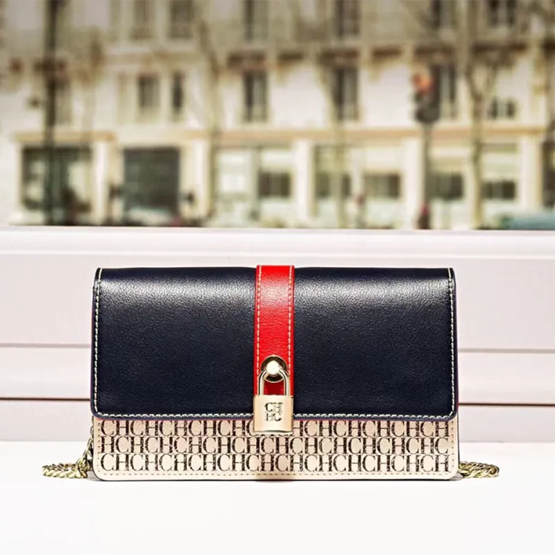 100% Genuine Leather CH Letter Printed Crossbody Bag