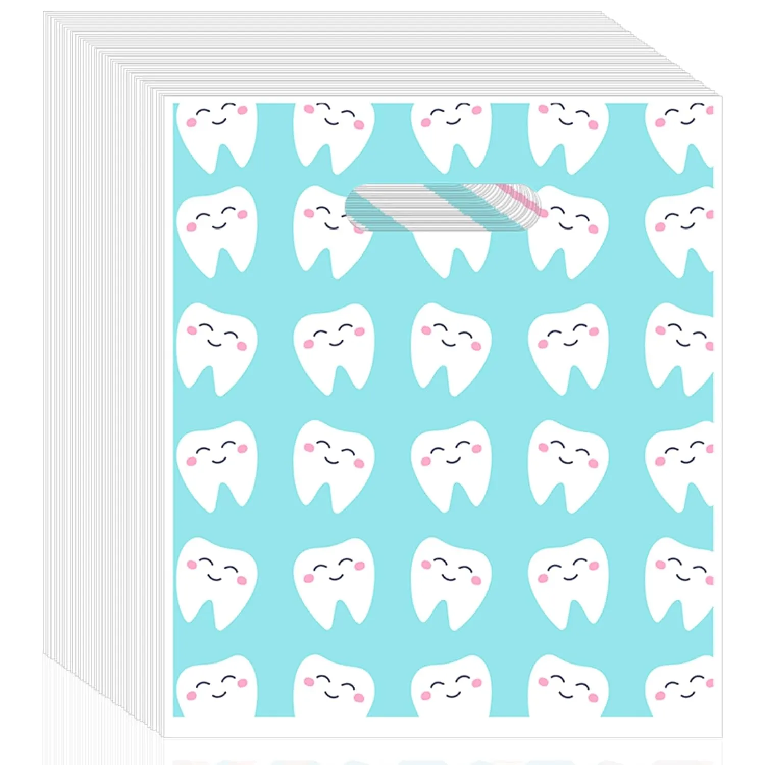 100 Pcs Dental Bags, Tooth Patient Care Dental Bags, 9 x 8 Inches dental goodie bags, for Dental Clinics, Schools and Patient use (Style 5)