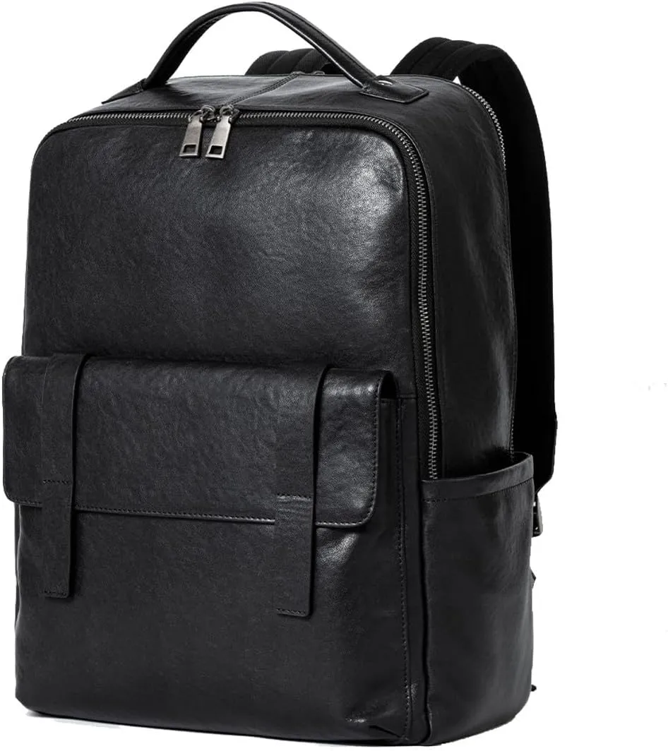 15.6 Inch Genuine Leather Laptop Backpack for Men Women, Business Travel Backpack Hiking Daypack Rucksack (7#Black)