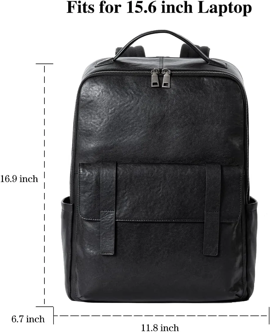 15.6 Inch Genuine Leather Laptop Backpack for Men Women, Business Travel Backpack Hiking Daypack Rucksack (7#Black)