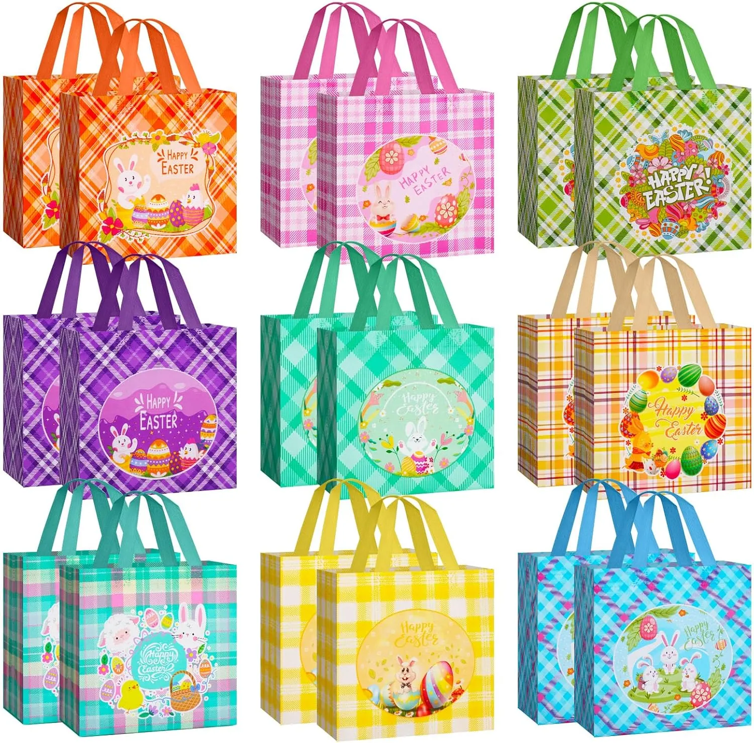 18Pcs Easter Gift Bags Reusable Easter Egg Hunt Bags with Handles for kids,Non-Woven Easter Bags for Easter Baskets, Egg Hunt Game, Easter Party,8.3×7.9×5.9inch