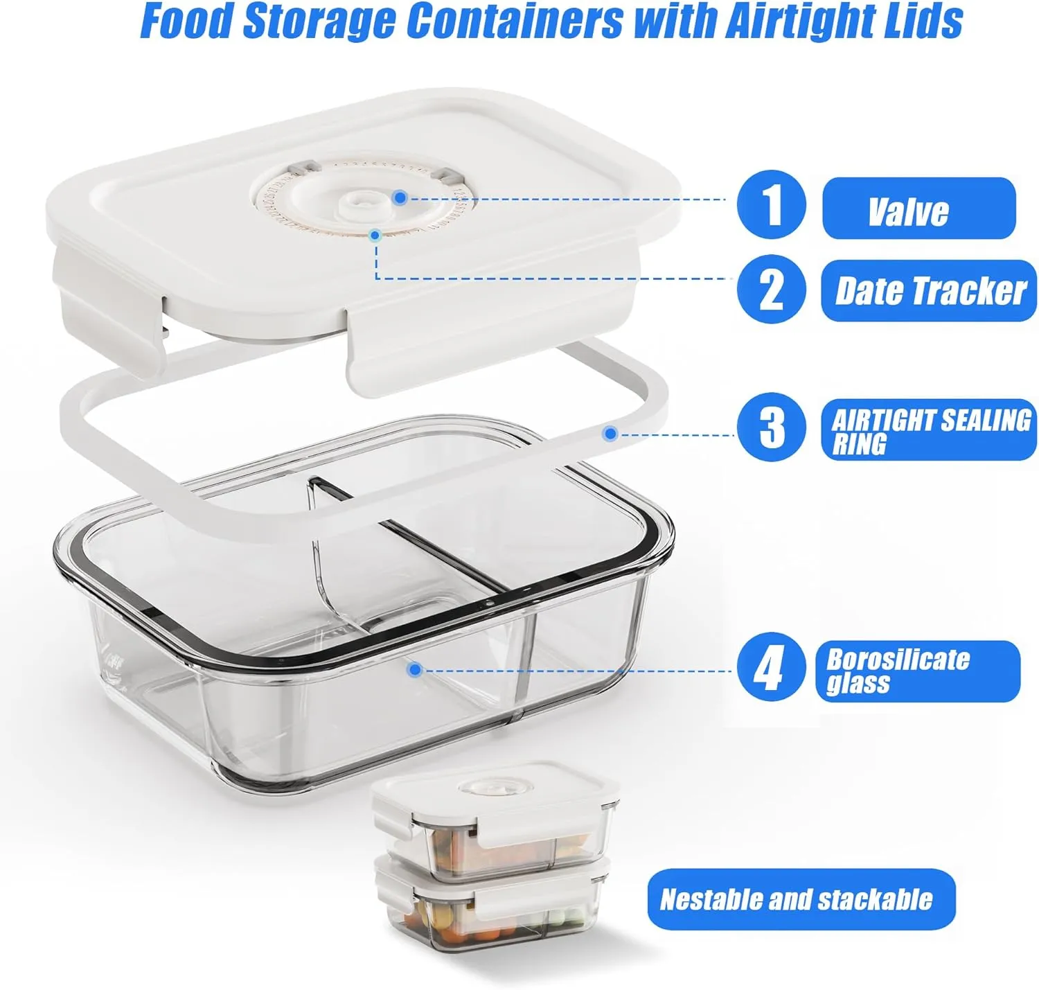 19 PCS Vacuum Sealer, Handheld Manual Vcuum Pump For Borosilicate Glass Vacuum Storage Containers [4PCS, 21Oz] & 10 PCS Vacuum Bags[8.5Cups], Meal Prep Containers, Airtight Food Storage Containers