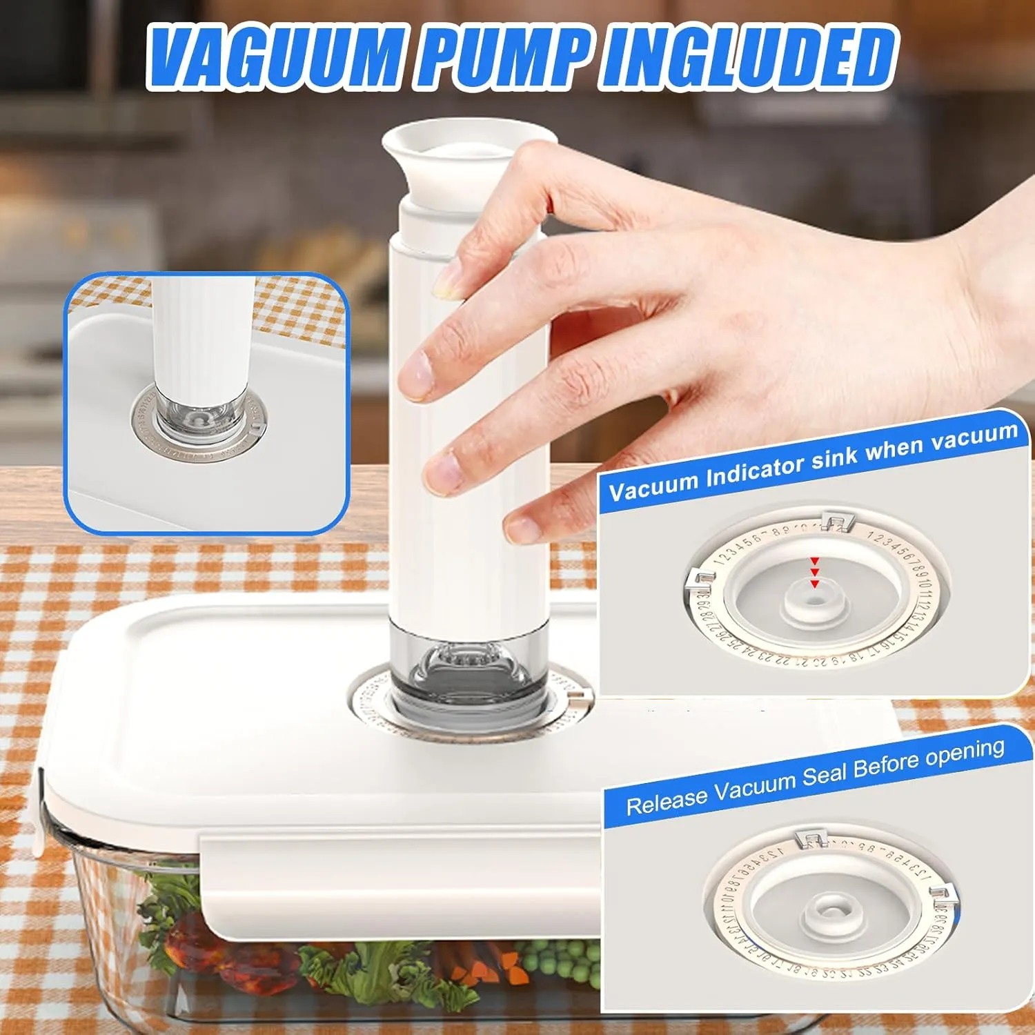 19 PCS Vacuum Sealer, Handheld Manual Vcuum Pump For Borosilicate Glass Vacuum Storage Containers [4PCS, 21Oz] & 10 PCS Vacuum Bags[8.5Cups], Meal Prep Containers, Airtight Food Storage Containers