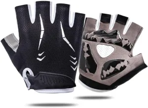 1Pair Cycling Anti Slip Anti Sweat Men Women Half Finger Gloves Breathable Anti Shock Sports Gloves MTB Bike Bicycle Glove,Black,M