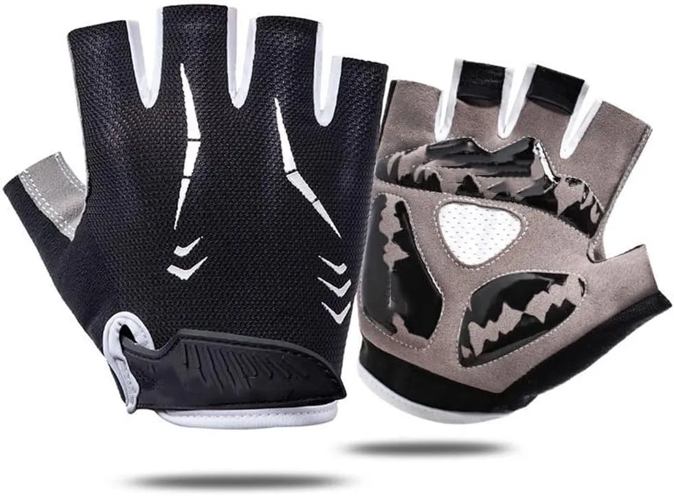 1Pair Cycling Anti Slip Anti Sweat Men Women Half Finger Gloves Breathable Anti Shock Sports Gloves MTB Bike Bicycle Glove,Black,M