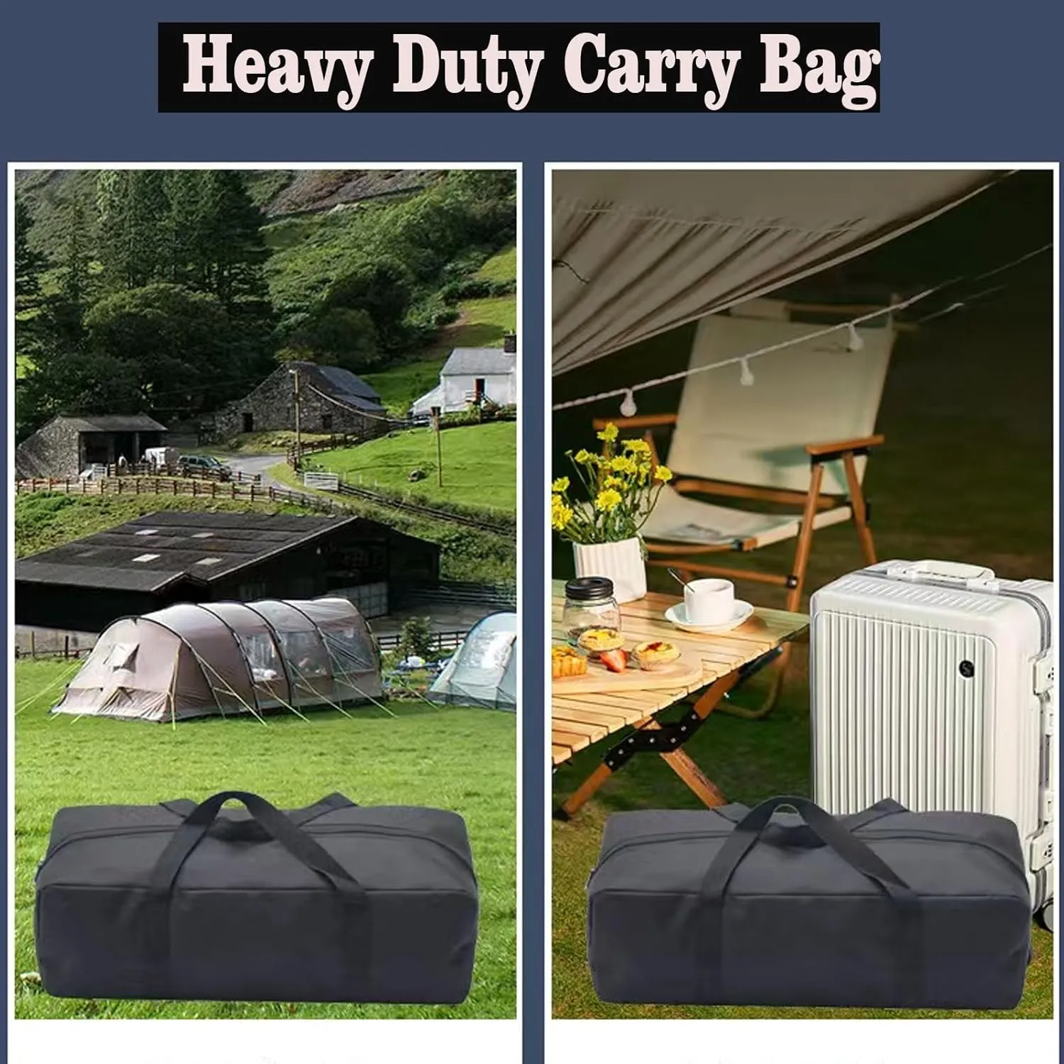 2 Pack Camping Chair Replacement Bag Large Folding Chair Carry Bag 600D Storage Tent Bag with Handle Strap for Travel Outdoor Camping Sports (Black, 70cm/27.55inches)