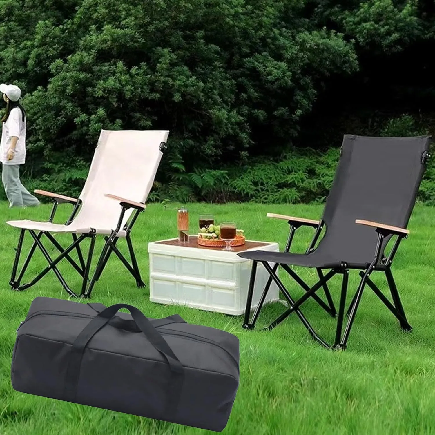 2 Pack Camping Chair Replacement Bag Large Folding Chair Carry Bag 600D Storage Tent Bag with Handle Strap for Travel Outdoor Camping Sports (Black, 70cm/27.55inches)