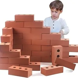 25pc Foam Building Blocks for Kids - Children's Reflective Worker Vest and Storage Bag Included - Actual Brick Size Lightweight, Soft Building Blocks