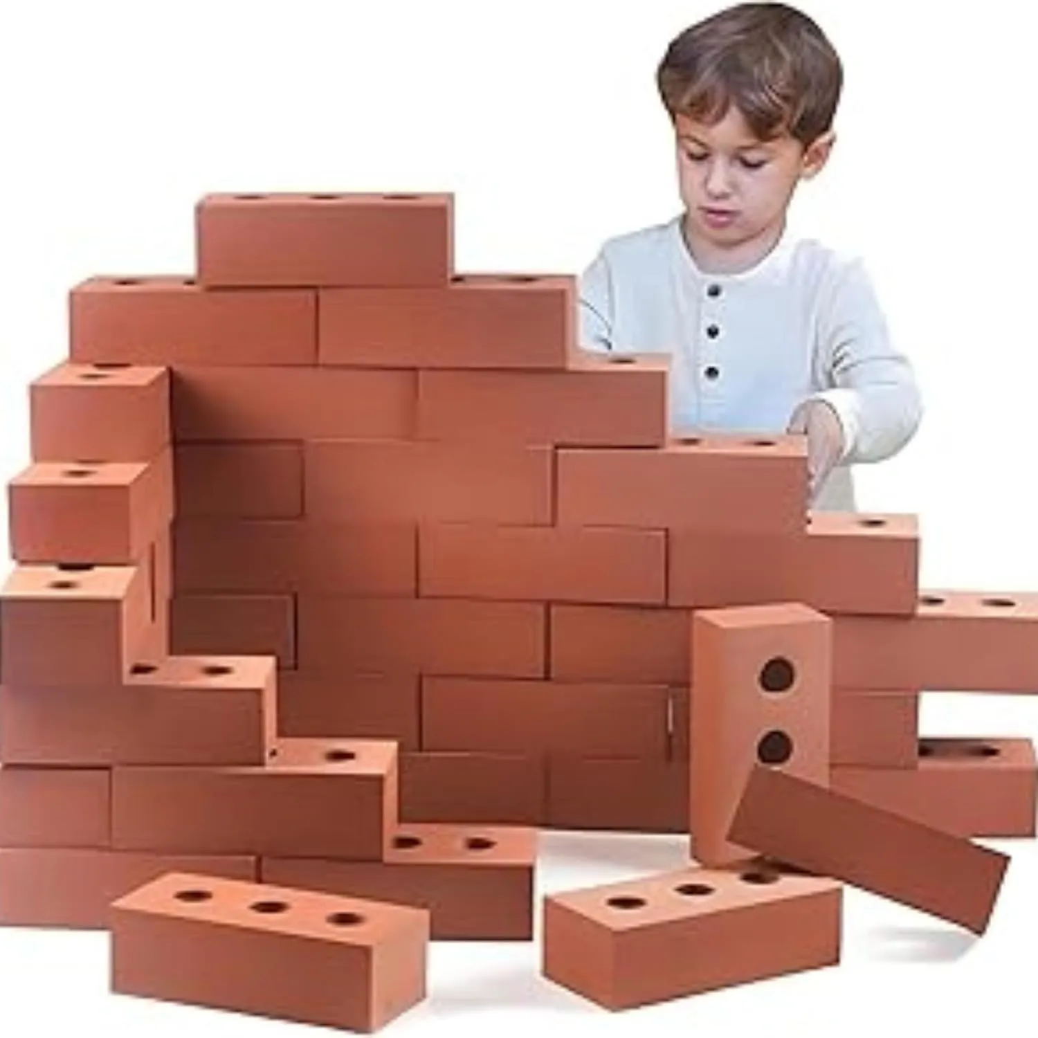 25pc Foam Building Blocks for Kids - Children's Reflective Worker Vest and Storage Bag Included - Actual Brick Size Lightweight, Soft Building Blocks