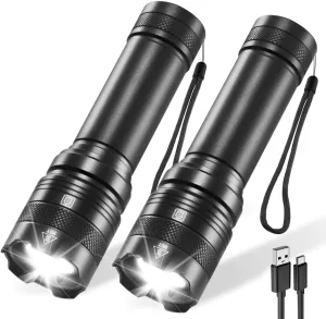 2Pack Rechargeable Flashlights, Tactical Flashlight High Lumens, Super Bright Flashlight, Mini Small Flashlights Powerful, LED Linterna Recargable, Pocket Handheld LED Flash Light for Home Emergency