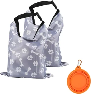 2Packs Dog Travel Bag, 10 lb Dog Food Storage Container, Airtight Pet Travel Accessories, Large Capacity Dog Food Carrier for Camping,with 1Packs Collapsible Dog Travel Bowls,Perfect for Camping Trip