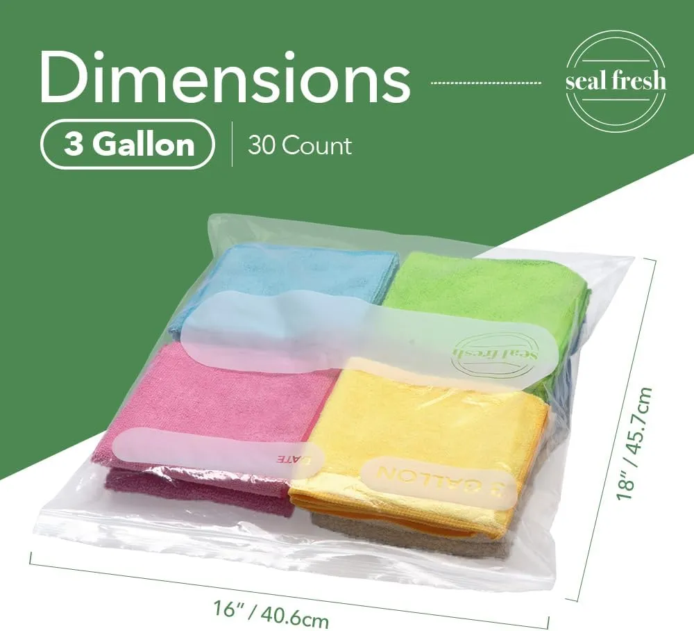 3 Gallon Large Plastic Storage Bags – 16" x 18" (30 Count) – Reusuable XXL Extra Large Heavy Duty Clear Jumbo Freezer Zip Bags with Sealable Zipper Top For Clothes, Travel, Moving