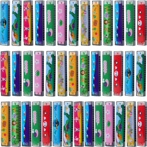 30 Pack Harmonica Toy Cartoon Harmonica with Double Row of 16 Holes Musical Instrument Toy for Toddler Kids Adult Beginners' Musical Instrument Toy Gift, Random Color
