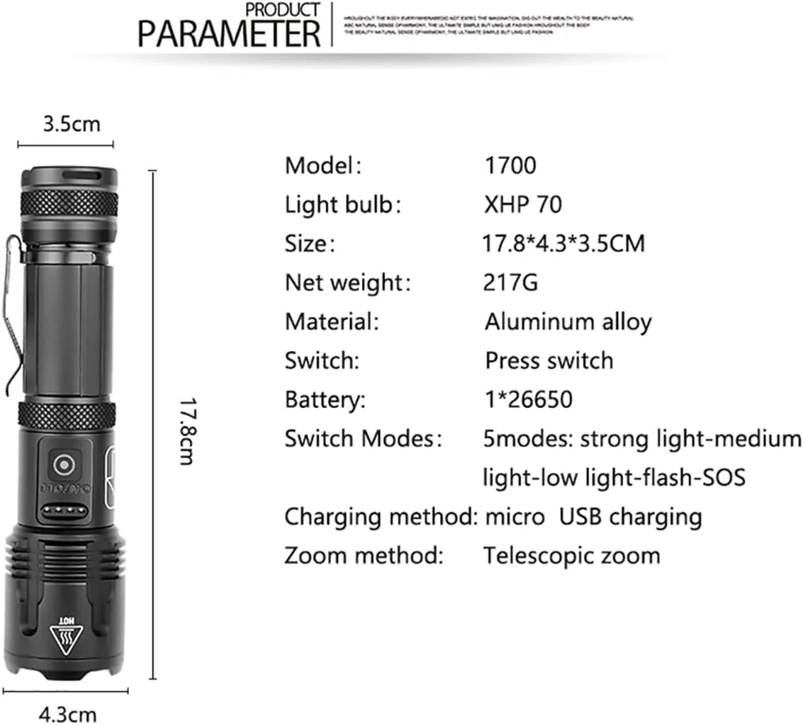 30000-100000 High Lumens LED Rechargeable Tactical Flashlights, XHP99 Super Bright Handheld Flashlight5 Lighting Modes, Zoomable Waterproof Flashlight for Outdoor & Emergency use(XHP99)