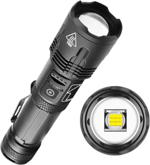 30000-100000 High Lumens LED Rechargeable Tactical Flashlights, XHP99 Super Bright Handheld Flashlight5 Lighting Modes, Zoomable Waterproof Flashlight for Outdoor & Emergency use(XHP99)