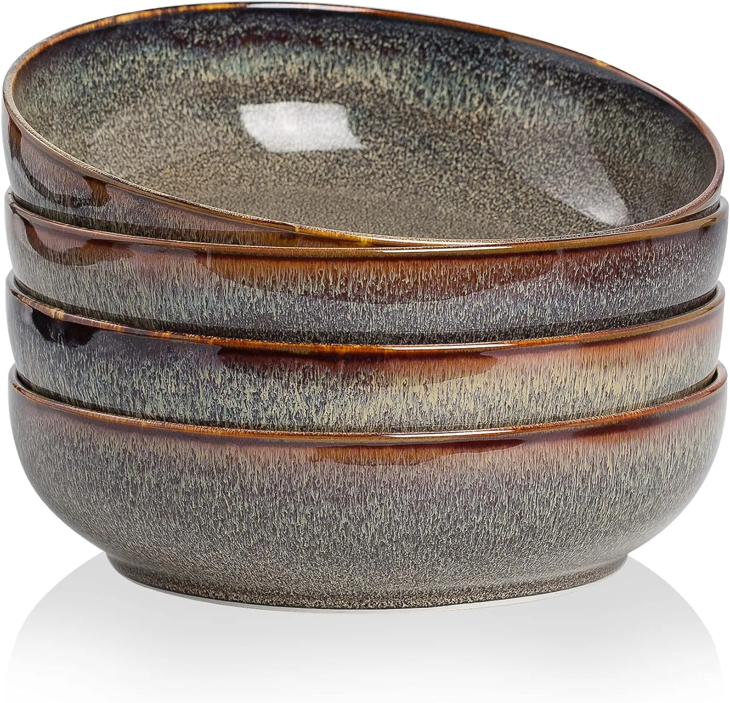 30oz Pasta bowls set - 8" serving bowls - salad bowl set of 4 - Large ceramic Dinner bowls - Microwave safe Perfect for Housewarming, Thanksgiving, Christmas-Caramel Brown