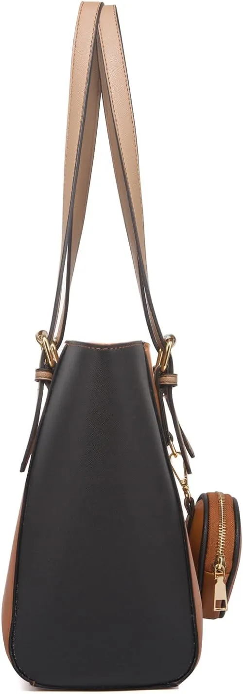 3pcs Women Stitching Tote Shoulder Handbag and Purse PU Cylindrical Crossbody Bag Coin Wallet
