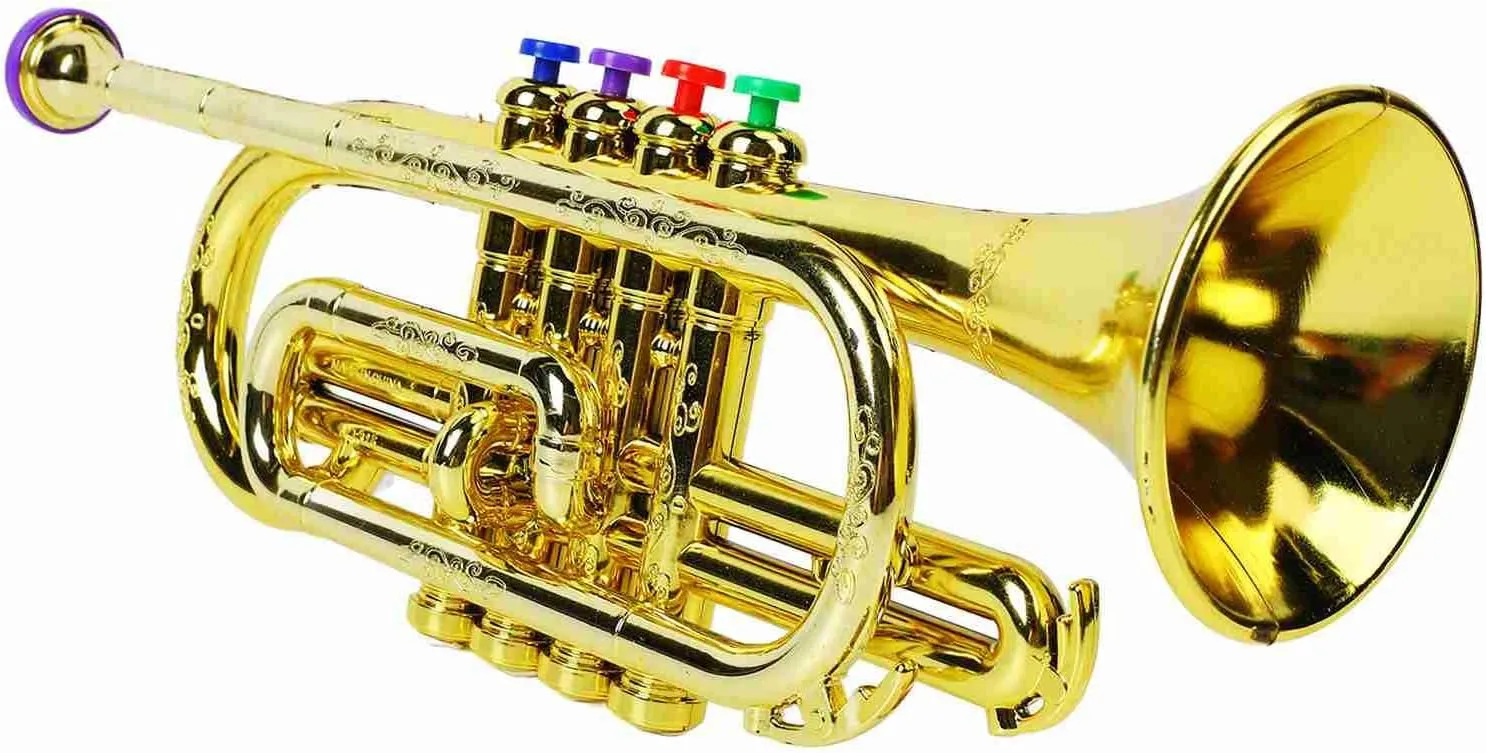 4 Colored Keys Kid Trumpet Toy, Real Sound Trumpet Toy Educational Toy Trumpet Beautiful Gold Color Musical Instruments Toy for Playing Trumpet