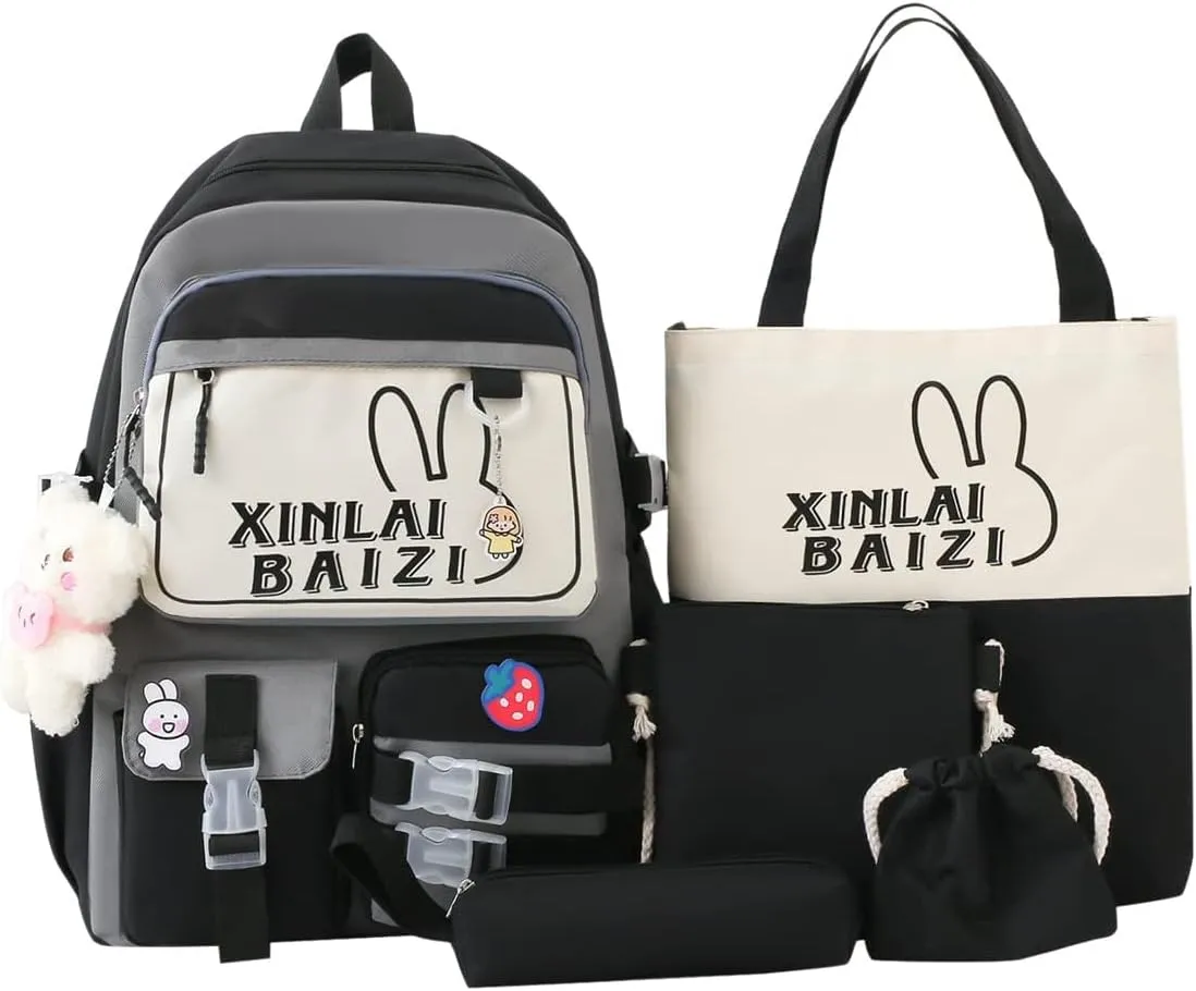 4Pcs Kawaii Backpack Set for Teens Girl Cute School Bag Combo Set Aesthetic Backpack with Pendant Pins Accessories