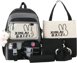 4Pcs Kawaii Backpack Set for Teens Girl Cute School Bag Combo Set Aesthetic Backpack with Pendant Pins Accessories