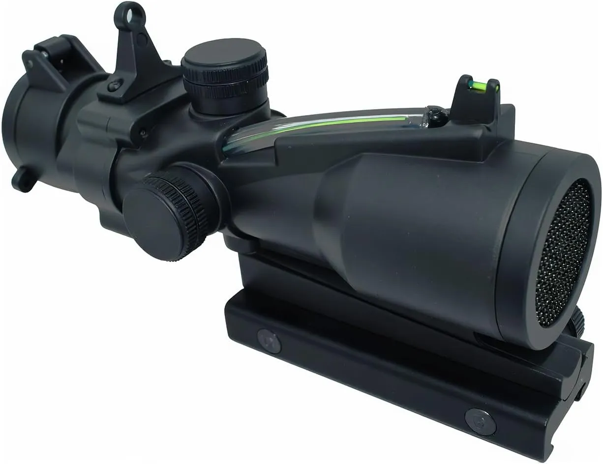 4x32 Prism Scope with Fiber Sight,4x32 Prism Rifle Scope - Illuminated Hunting Scope with 4X Magnification, 32mm Objective Lens for Crossbow, Airsoft & Tactical Rifles (Triangulation Reticle)