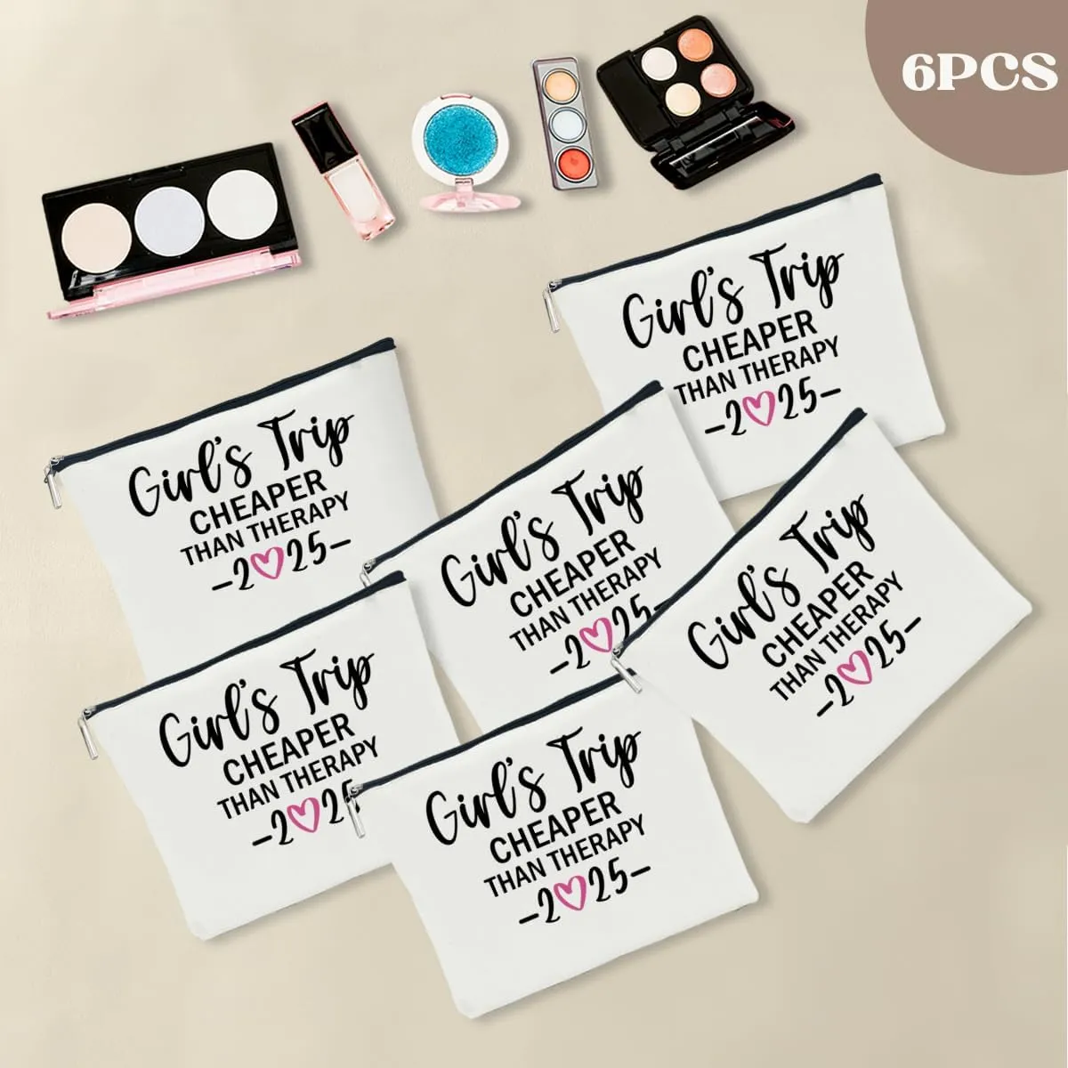 6 PCS Girls Trip Gifts Favors 2025 Girls Weekend Gifts for Women Bestie Gifts Friend Gifts Girls Trip Favors for Her Sister Niece Friendship Holiday Vacation Makeup Bag Weekend Bags for Women