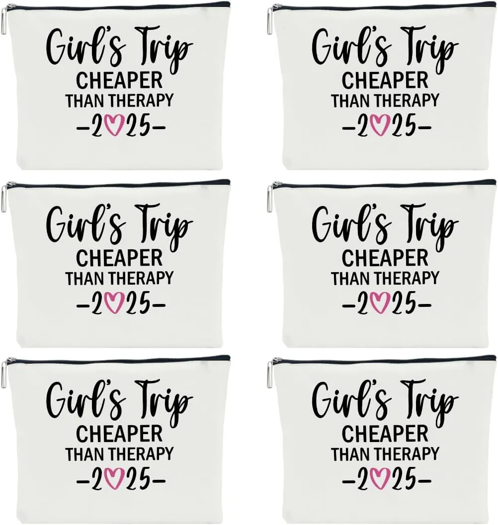 6 PCS Girls Trip Gifts Favors 2025 Girls Weekend Gifts for Women Bestie Gifts Friend Gifts Girls Trip Favors for Her Sister Niece Friendship Holiday Vacation Makeup Bag Weekend Bags for Women