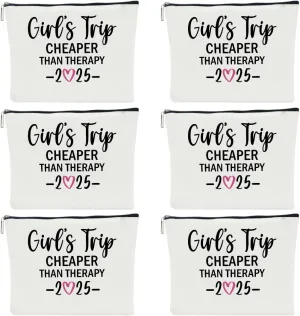 6 PCS Girls Trip Gifts Favors 2025 Girls Weekend Gifts for Women Bestie Gifts Friend Gifts Girls Trip Favors for Her Sister Niece Friendship Holiday Vacation Makeup Bag Weekend Bags for Women