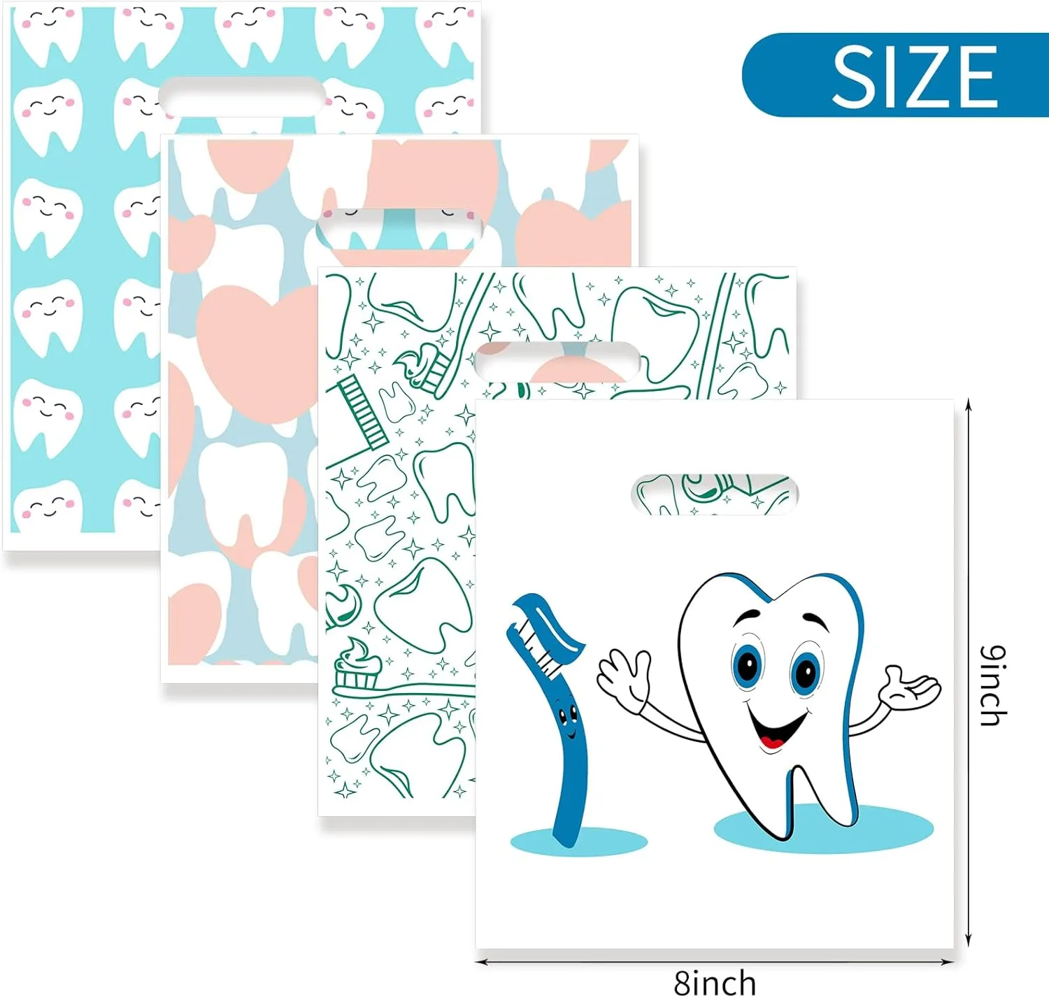 800 Pcs Dental Bags, Tooth Patient Care Dental Bags, 9 x 8 Inches dental goodie bags, for Dental Clinics, Schools and Patient use (Style 10)