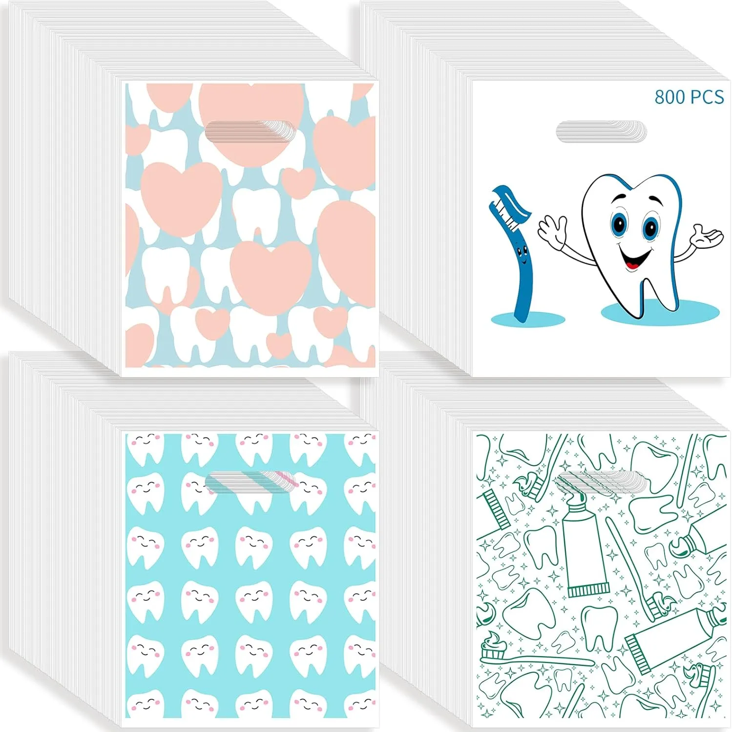 800 Pcs Dental Bags, Tooth Patient Care Dental Bags, 9 x 8 Inches dental goodie bags, for Dental Clinics, Schools and Patient use (Style 10)
