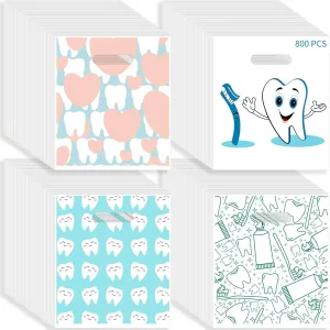 800 Pcs Dental Bags, Tooth Patient Care Dental Bags, 9 x 8 Inches dental goodie bags, for Dental Clinics, Schools and Patient use (Style 10)