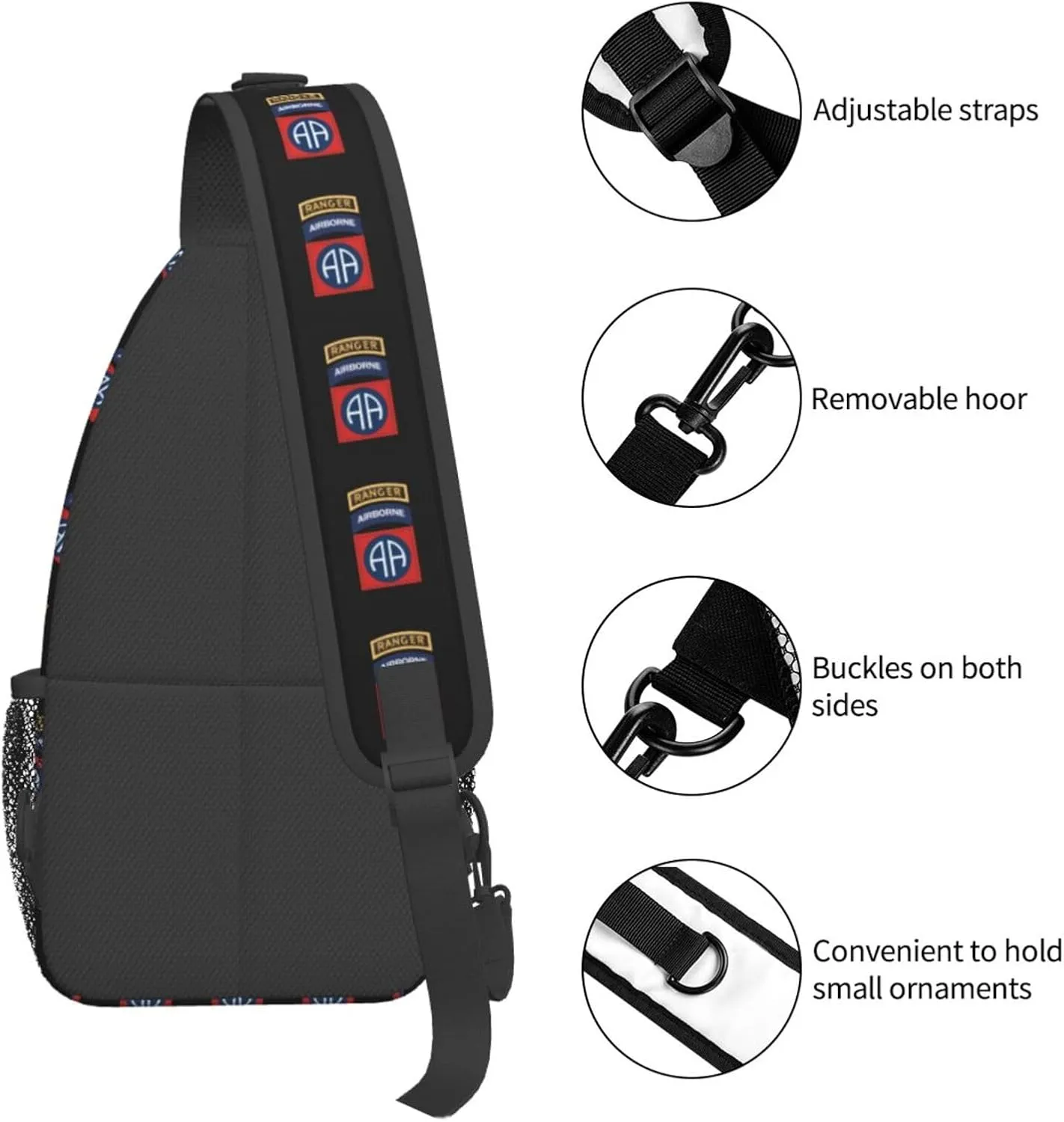 82nd Airborne Sling Backpack Chest Daypack Crossbody Crossbody Shoulder Bags For Travel Sports Running Hiking