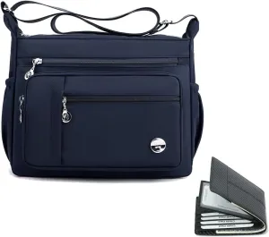 A bundling of cross-body shoulder bags and RFID card wallet for ladies(blue-large)