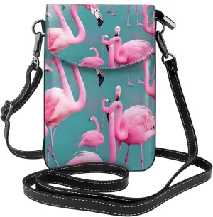 A Flock Of Flamingos Zippered Crossbody Bag, Women'S Shoulder Bag With Card Slot, Removable Shoulder Strap, 7.6 X 4.9 In., Black