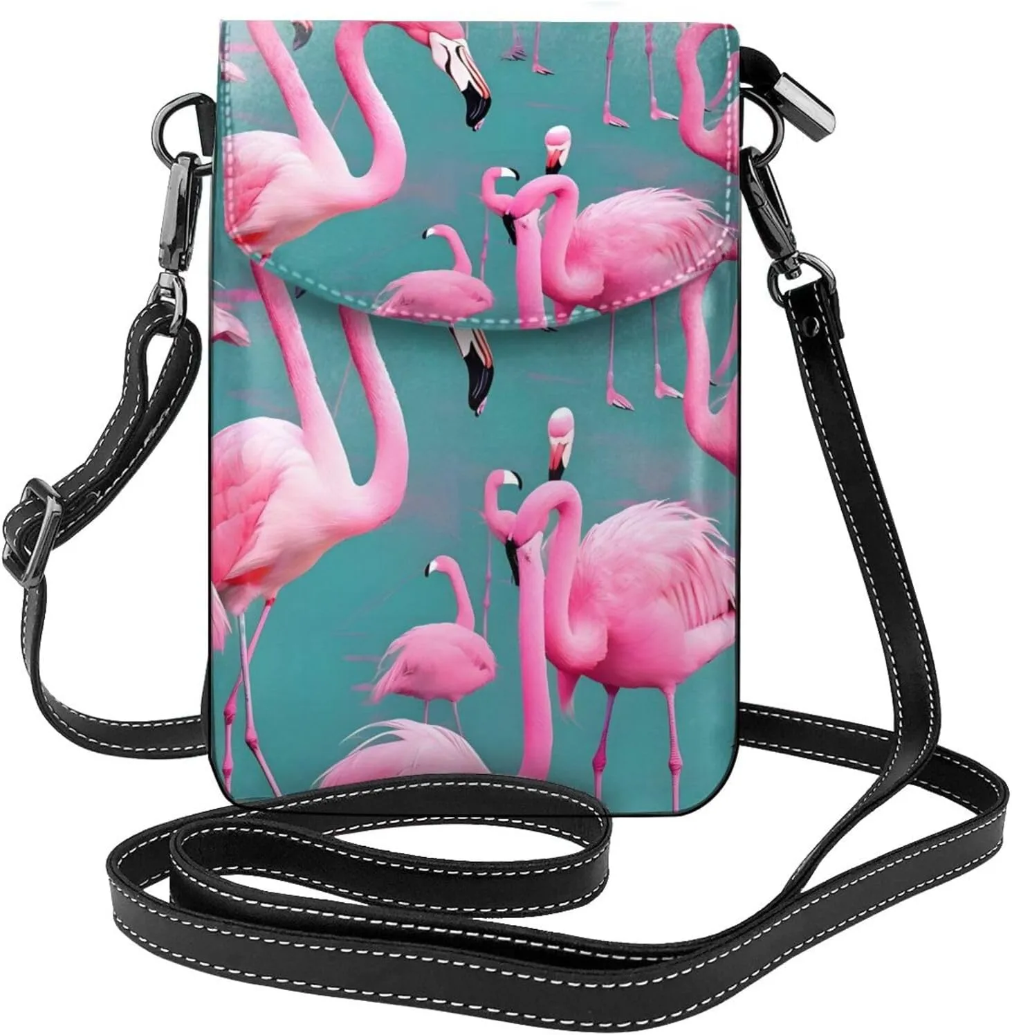A Flock Of Flamingos Zippered Crossbody Bag, Women'S Shoulder Bag With Card Slot, Removable Shoulder Strap, 7.6 X 4.9 In., Black