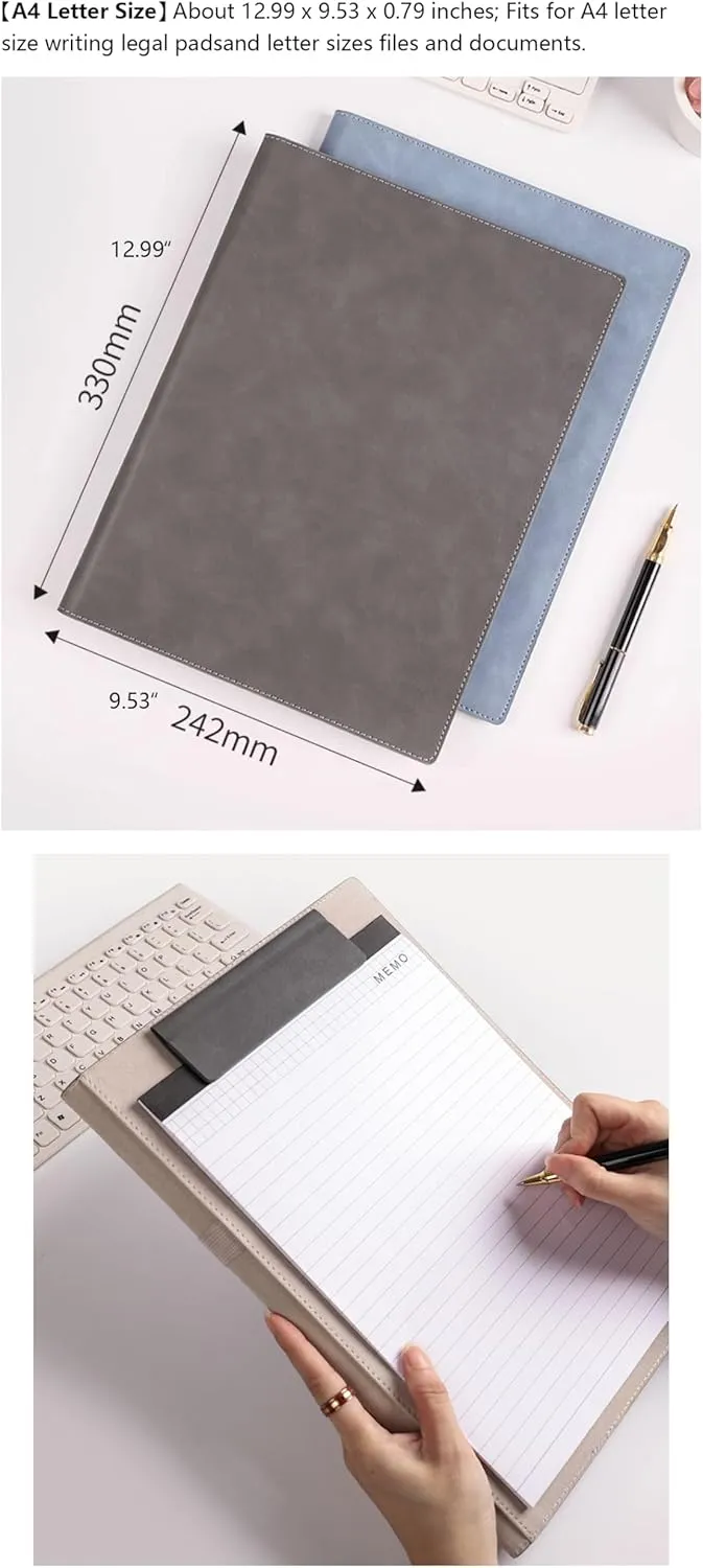 A4 Leather Padfolio Clipboard Folder, Leather Portfolio for Men and Women, Business Portfolio Binder, with r Business Card Holder Reciept Pocket A4 File& Document Sleeve, Notepad Clipboard