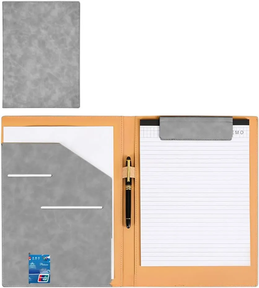 A4 Leather Padfolio Clipboard Folder, Leather Portfolio for Men and Women, Business Portfolio Binder, with r Business Card Holder Reciept Pocket A4 File& Document Sleeve, Notepad Clipboard