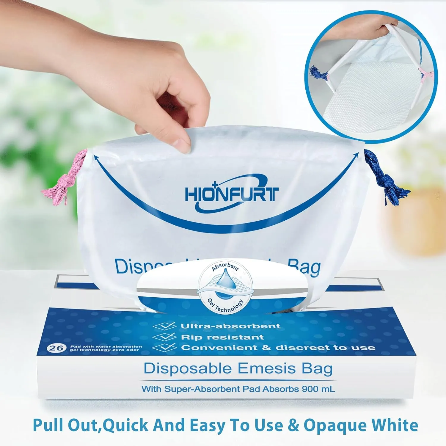 Absorbent Vomit Bag Disposable,26Pcs Emesis Bags-Turns Vomit into Gel,Leak Resistant Barf Bag,900ml Portable Nausea Bags for Travel Motion Sickness,Pregnancy,Kids,Taxi,car