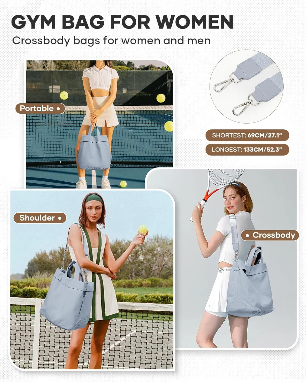 Adult Unisex Pickleball Bags Crossbody Sports Bag Pink Modern Sling Satchel Nylon 3 Sections 15.5 Inches