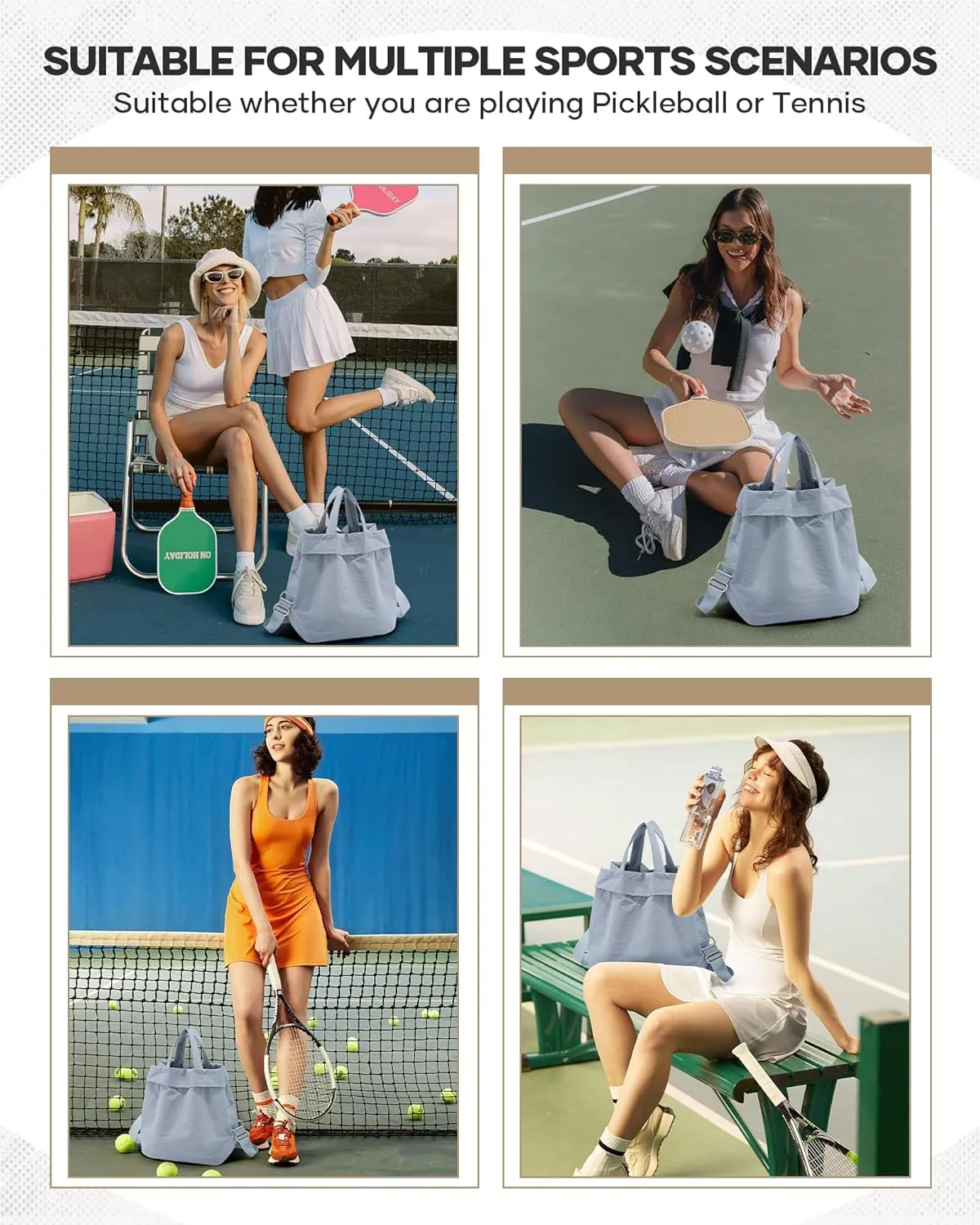 Adult Unisex Pickleball Bags Crossbody Sports Bag Pink Modern Sling Satchel Nylon 3 Sections 15.5 Inches