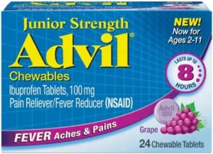 Advil Junior Chewable Ibuprofen Tablets, Grape 100mg, 24 Tablets Each (Pack of 3)
