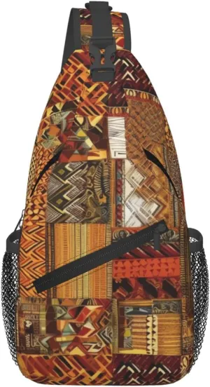 African Textile Patchwork Crossbody Bags for Men Women Fashion Sling Backpack Casual Chest Bag Travel Hiking Daypack