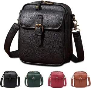 AIIONP 2025 Upgrade Double Layer Large Capacity Mini Messenger Bag, Leather Small Purse Crossbody Shoulder Bag for Women Men