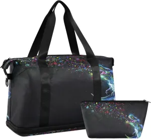 ALAZA Abstract Crystal Glowing Tyrannosaurus Travel Duffel Bag for Women Men Sports Gym Bag with Shoe Compartment Tote Weekender Overnight Bag with Wet Pocket for Travel, Gym,Yoga,Swimming