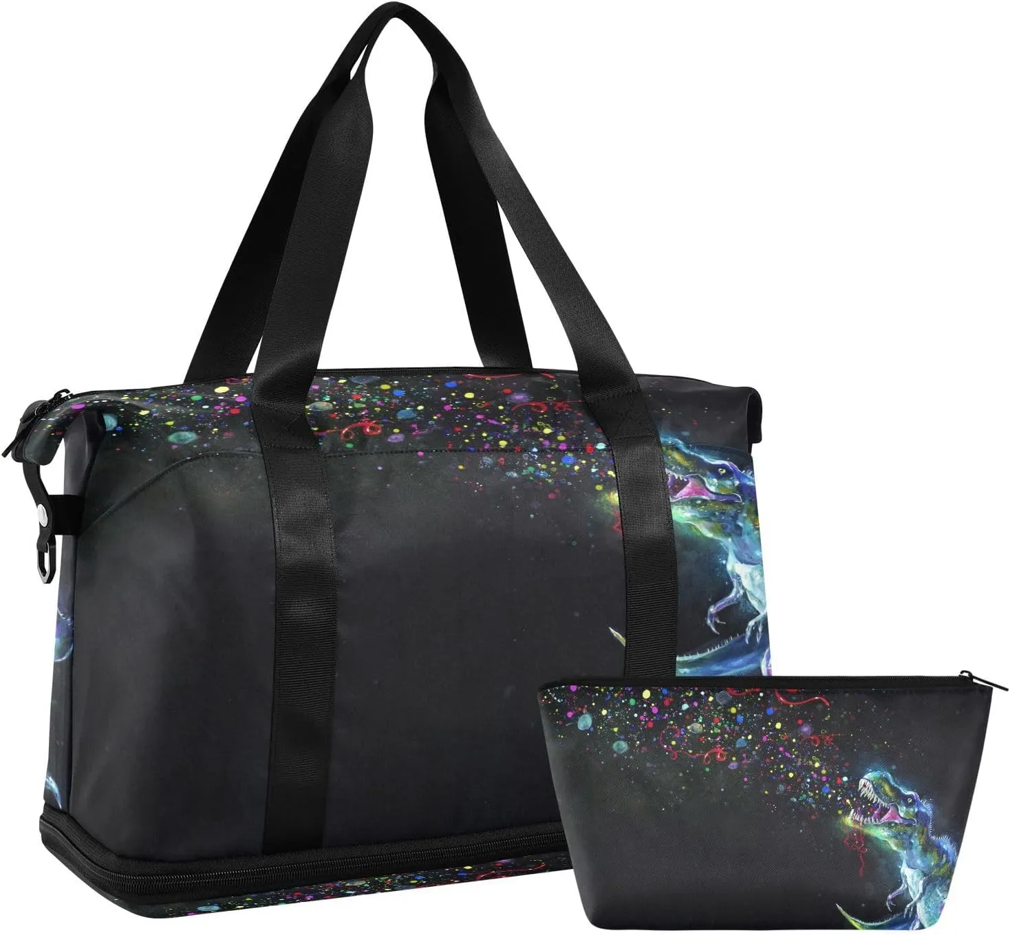 ALAZA Abstract Crystal Glowing Tyrannosaurus Travel Duffel Bag for Women Men Sports Gym Bag with Shoe Compartment Tote Weekender Overnight Bag with Wet Pocket for Travel, Gym,Yoga,Swimming
