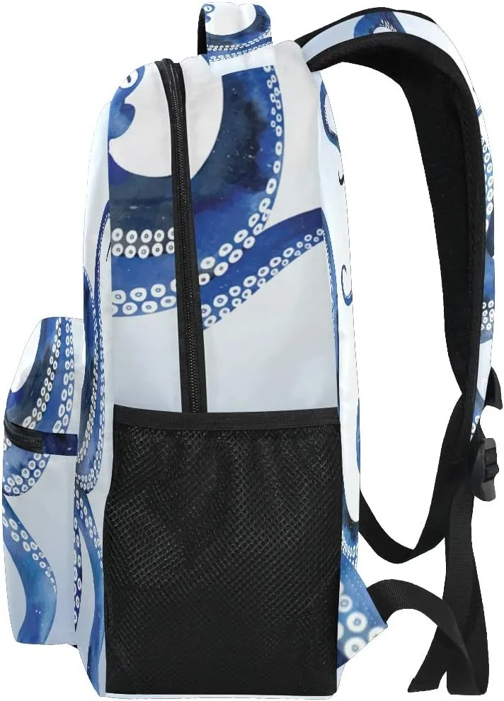 ALAZA Blue Marine Kraken Octopus Large Backpack for Kids Boys Girls Student Laptop iPad Tablet Travel School Bag w/Multiple Pockets for Men Women College